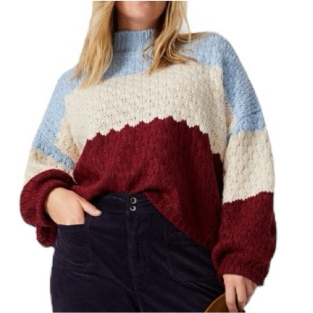 Anthropologie Nell Chunky Knit‎ Colorblocked Sweater Size Medium Cozy Casual